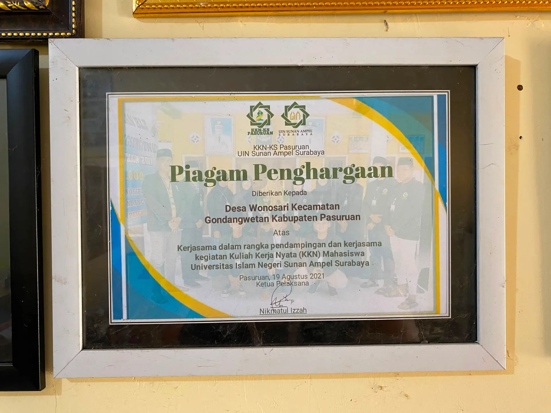 Piagam Penghargaan KKN-KS UIN Sunan Ampel Surabaya (2021)